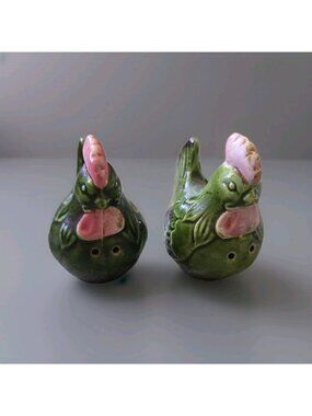 Vintage 1950s Japan Ceramic Rooster Salt Pepper Shakers Farmhouse Cottagecore